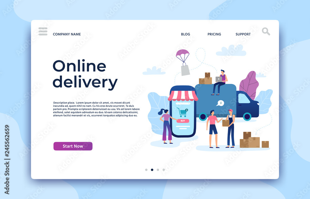 Online shopping landing page. Shop website, modern store business pages and ecommerce internet payment vector concept illustration