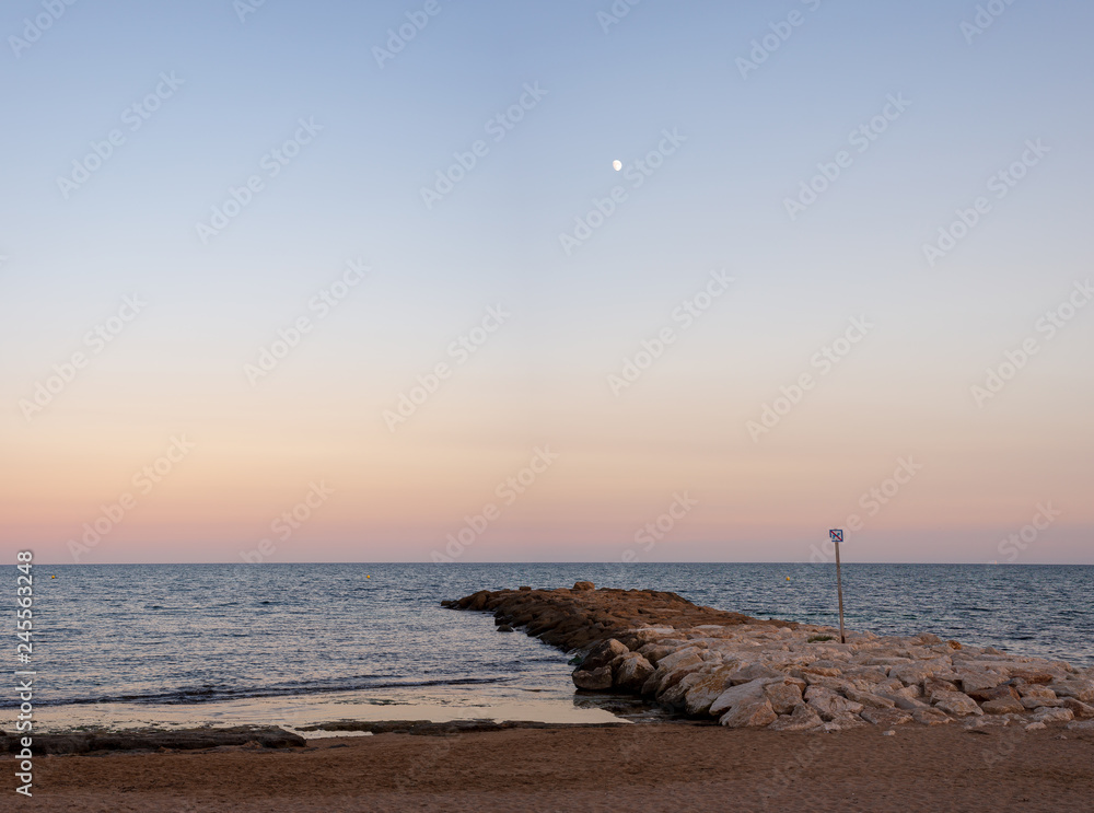panorama of the sea shore in the evening