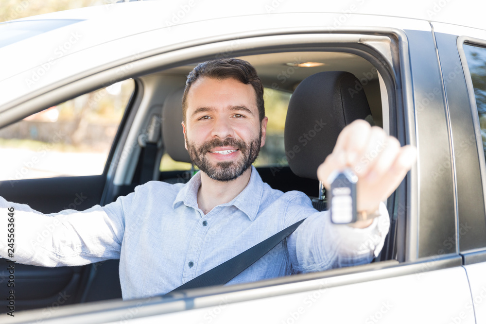 Hispanic Male Owner Holding Car Key Hispanic Male Owner Holding Car Key