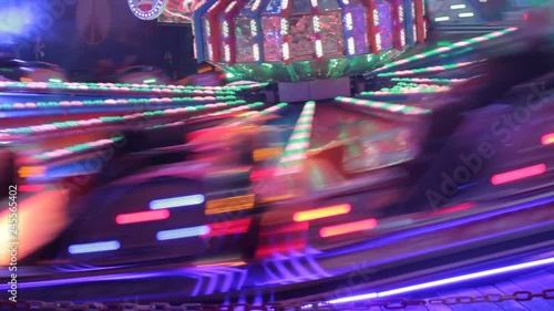 fairground funfair waltzer purple spinning ride at night stock, footage, video, clip photo