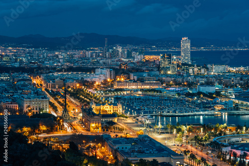 Night cityscape view of Barcelona from Jardins del Mirador  on Montju  c Hill  in Barcelona  Spain