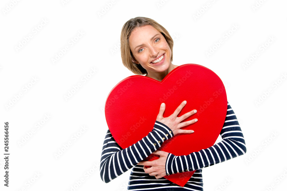 Gorgeous woman holding red heart - Romantic concept Gorgeous woman holding red heart - Romantic concept