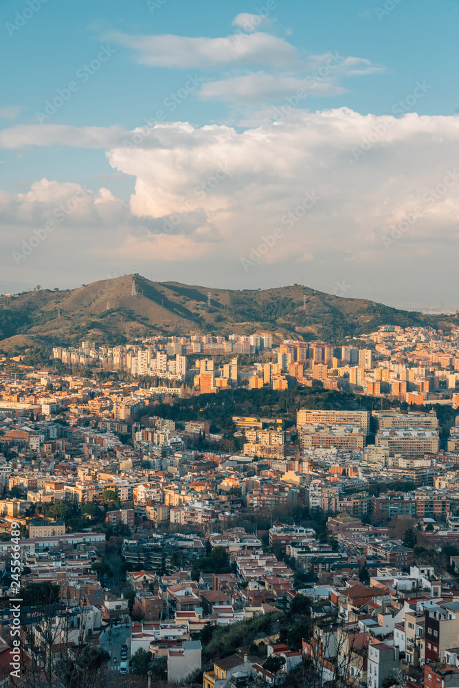 City and mountains view from Bunkers Del Carmel, in Barcelona, Spain City and mountains view from Bunkers Del Carmel, in Barcelona, Spain