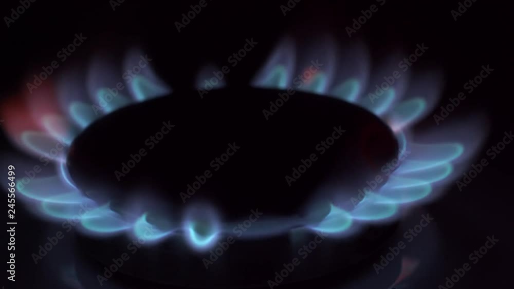 Natural Gas Inflammation In Stove Burner. Gas-Stove In Nights Natural Gas Inflammation In Stove Burner. Gas-Stove In Nights