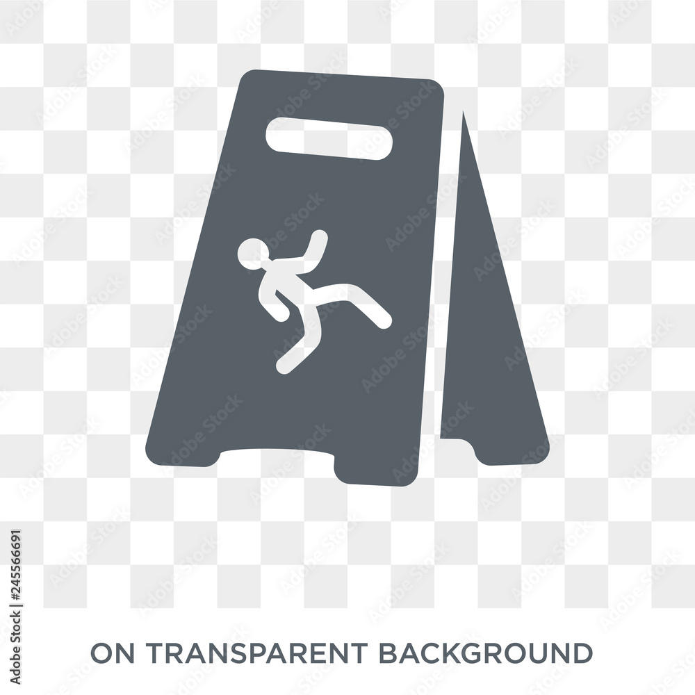 Wet floor icon. Trendy flat vector Wet floor icon on transparent background from Cleaning collection. High quality filled Wet floor symbol use for web and mobile Wet floor icon. Trendy flat vector Wet floor icon on transparent background from Cleaning collection. High quality filled Wet floor symbol use for web and mobile