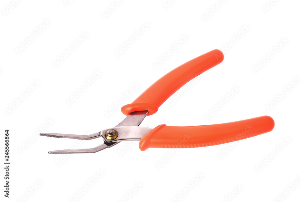 pliers orange curved handles on a white background close-up pliers orange curved handles on a white background close-up