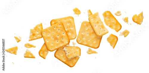 Vászonkép Broken cracker isolated on white background, top view