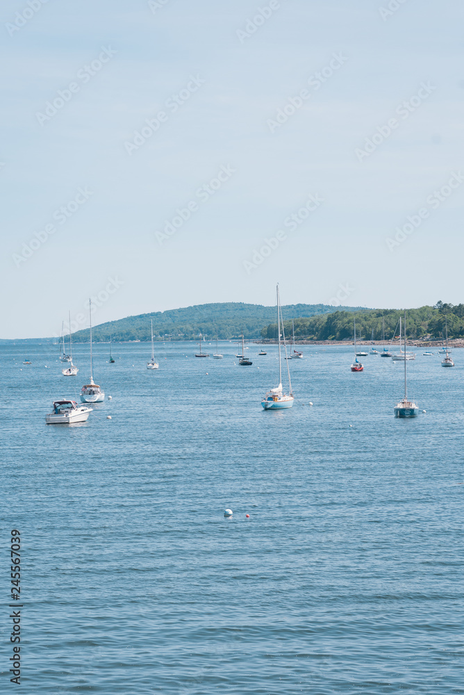 Boats in the Passagassawakeag River, in Belfast, Maine