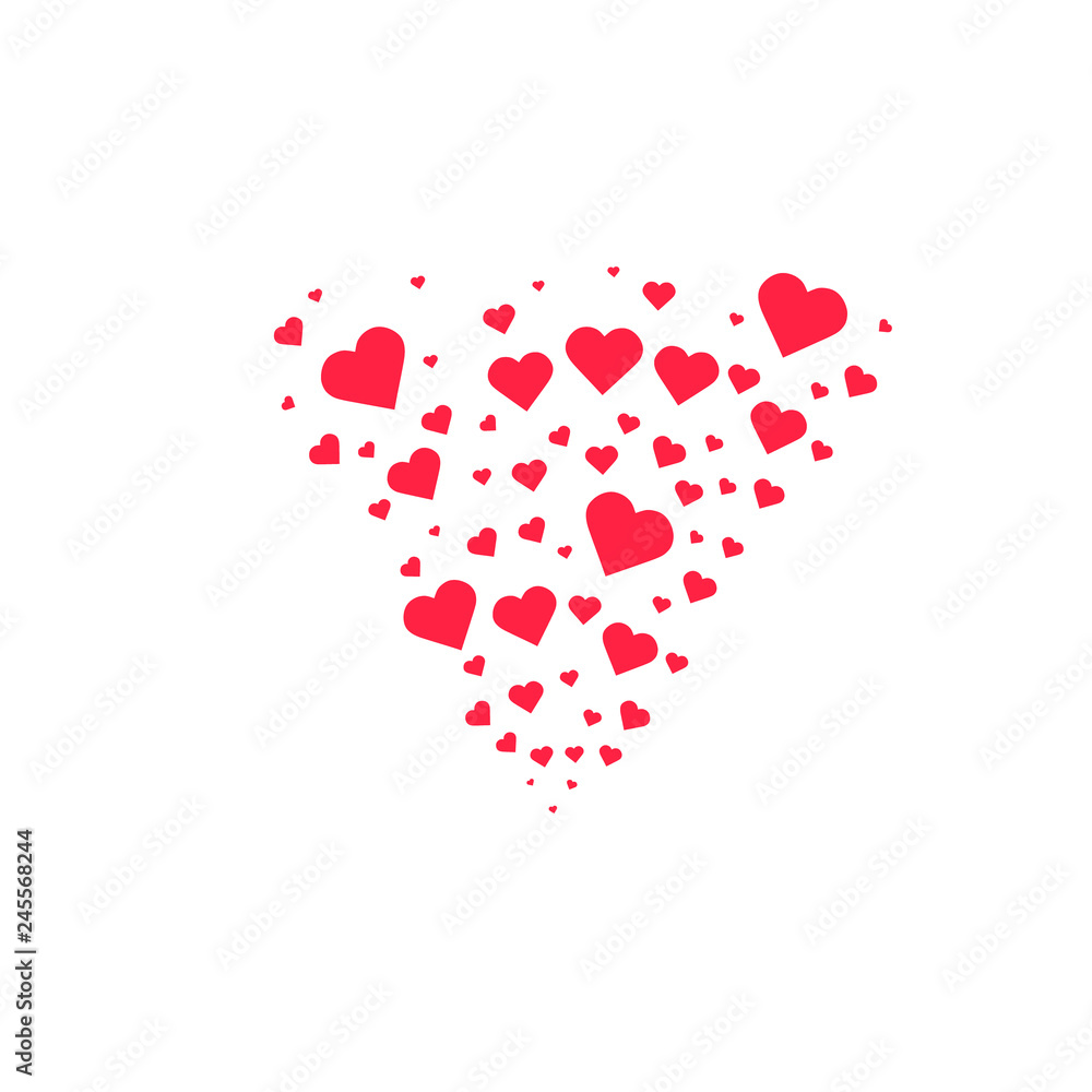 Heart shapes background. Heart confetti burst isolated. Valentines day concept. Vector festive illustration.