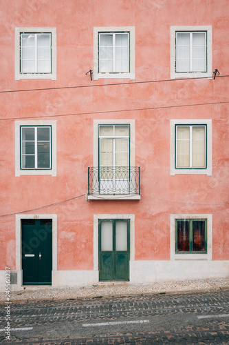 A pink house in Alfama, Lisbon, Portugal