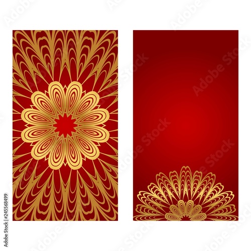 Set of two design template brochures, cards, invitations, flyers with mandala ornament for a yoga studio. Vector illustration