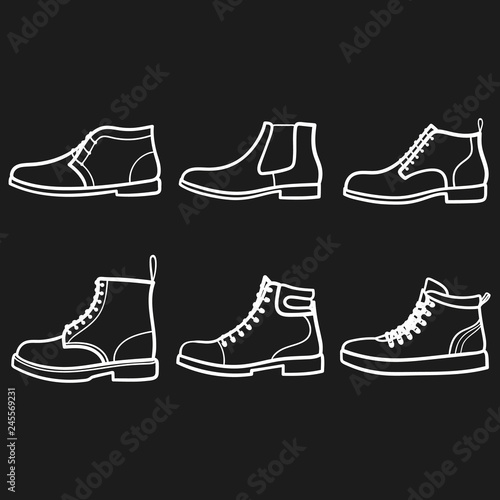 Set of boots outlined icon in dark background