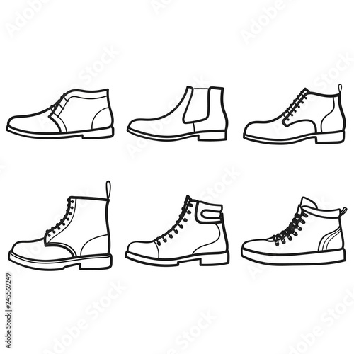 Set of boots outlined icon in white background