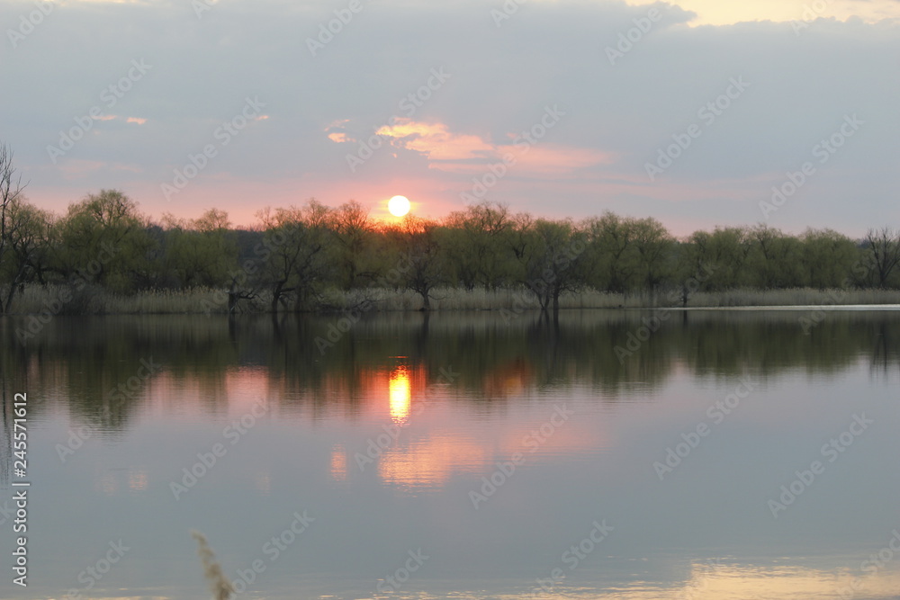 Fototapeta premium sunset over lake