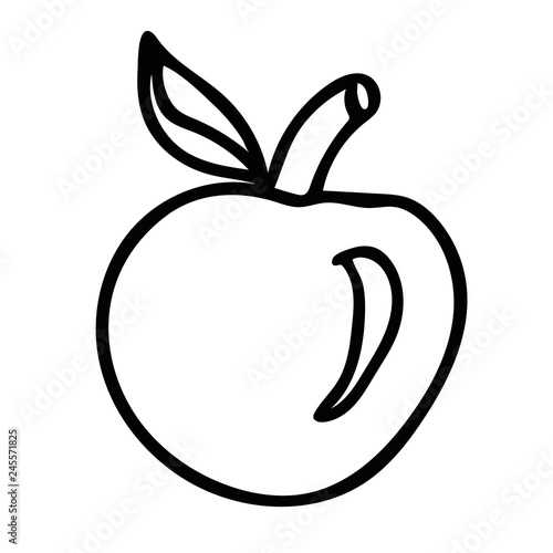 Cartoon doodle linear apple isolated on white background. Vector illustration.  