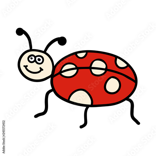 Cartoon doodle linear ladybug isolated on white background. Vector illustration. 