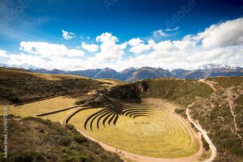 View of the archeological Inca terraces of Moray in Peru