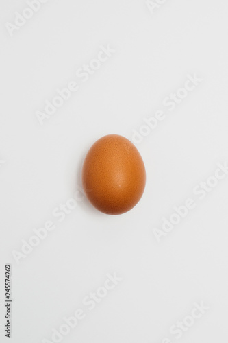  Brown chicken fresh tasty healthy egg on a white background top view