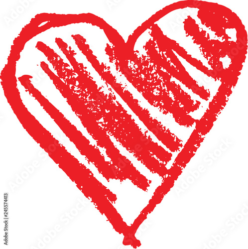 Heart shape outline drawn with a wax crayon isolated over the white background