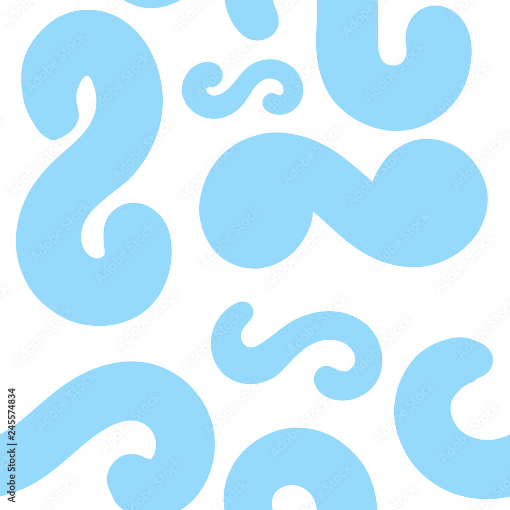 Abstract geometric seamless pattern with blue curly shapes isolated on white background. Vector illustration. Abstract geometric seamless pattern with blue curly shapes isolated on white background. Vector illustration.
