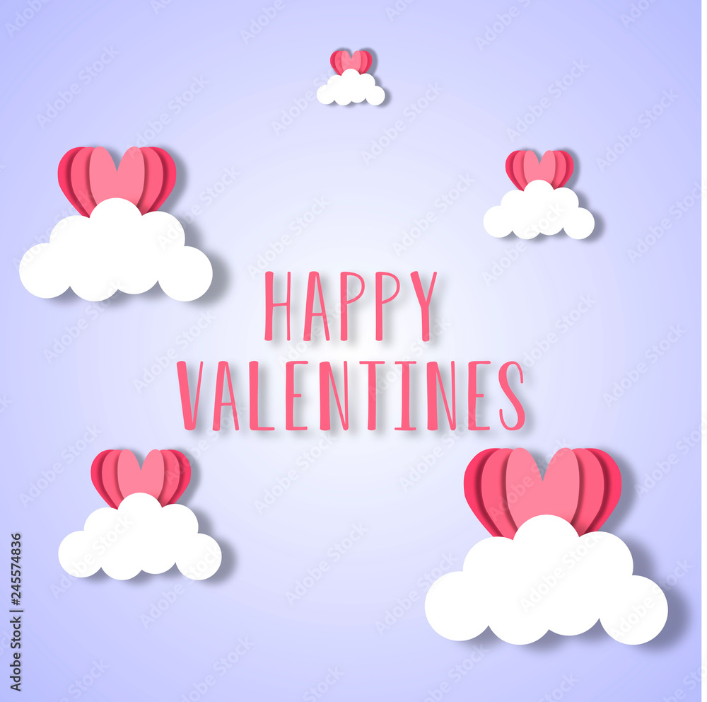 Valentines background with hearts and clouds