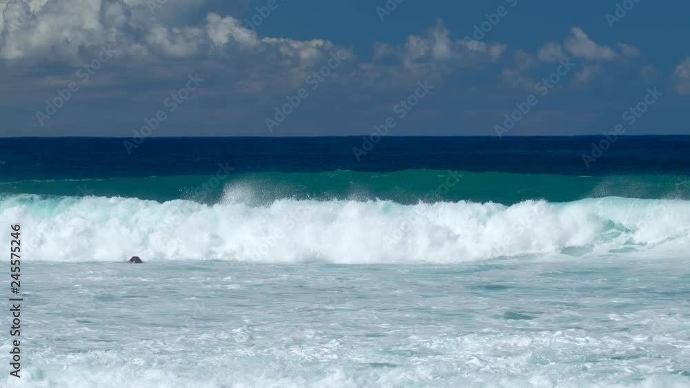 Ocean waves break on Pipeline - Backdoor surf spot located on the North Shore of Oahu, Hawaii Ocean waves break on Pipeline - Backdoor surf spot located on the North Shore of Oahu, Hawaii