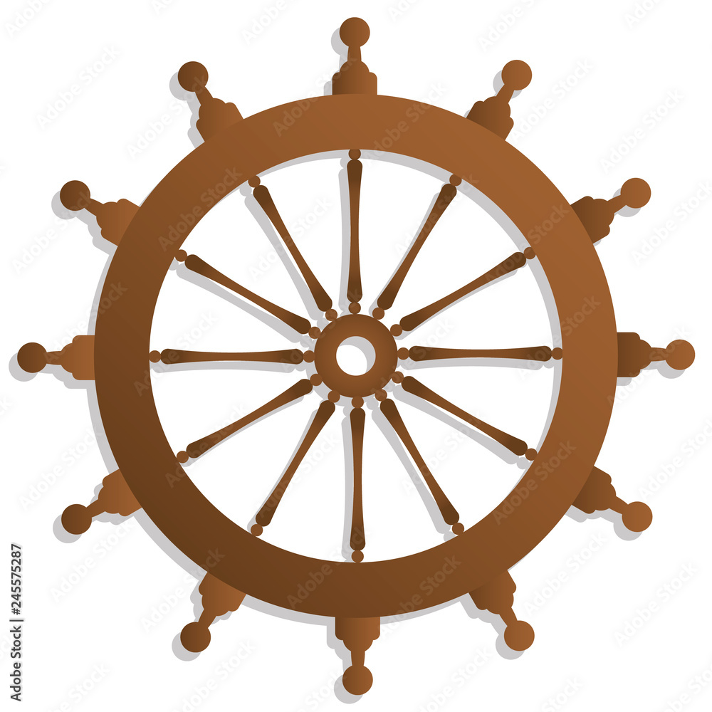 Illustration of Boat Steering Whell Flat Icon with long shadow