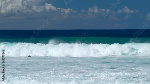Ocean waves break on Pipeline - Backdoor surf spot located on the North Shore of Oahu, Hawaii