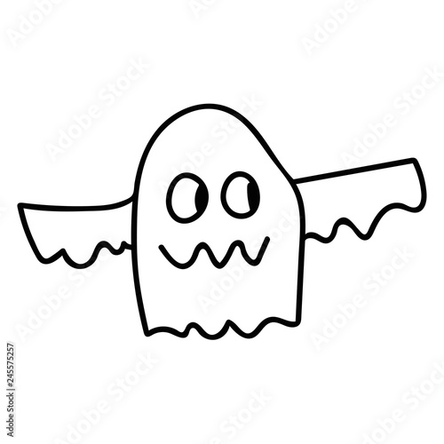 Cartoon doodle linear ghost isolated on white background. Vector illustration.  