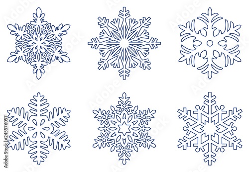 Kontur von Frostigen Schneeflocken auf einem isolierten weißen Hintergrund