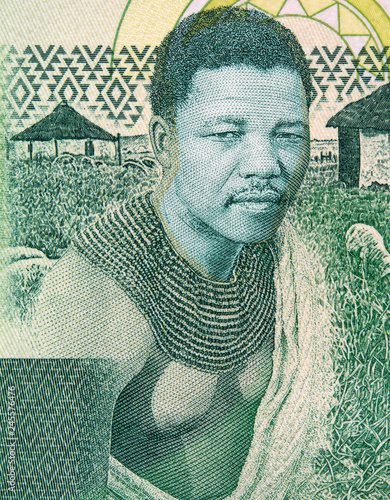 Foto Young Nelson Mandela and his birthplace of Mvezo on South Africa 10 rand note