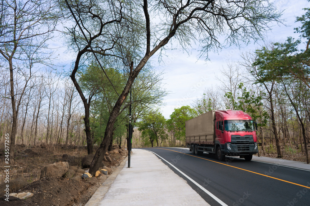 trailer truck in countryside road trailer truck in countryside road