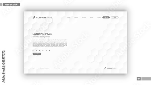 Web design mockup with white hexagon background