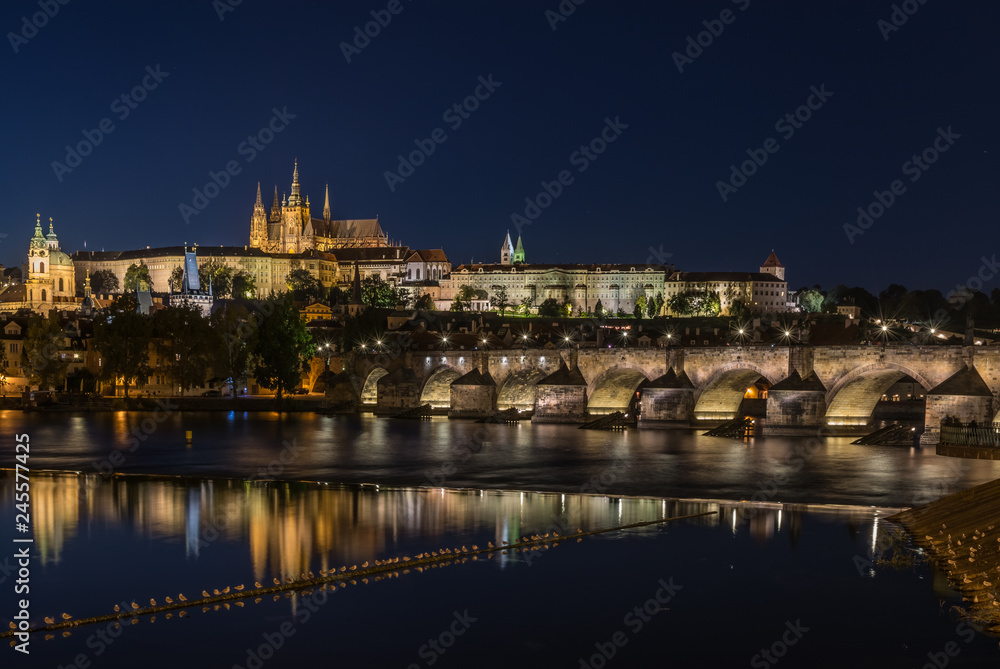 panorama evening Charles Bridge in Prague