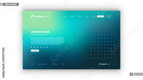 Web design mockup with blue and green blurred abstract background