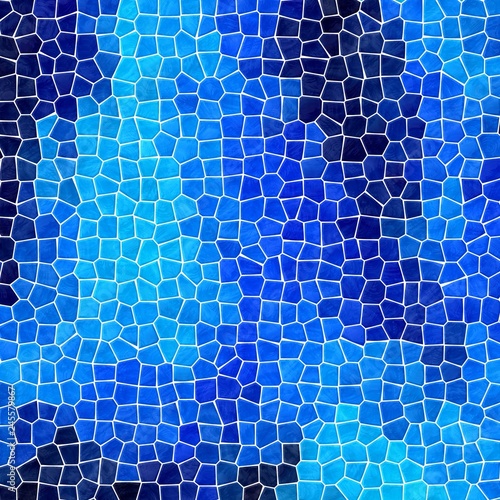 abstract nature marble plastic stony mosaic tiles texture background with white grout - dark and light shadows of bright blue color - navy, royal, cerulean, ultarmarine, indigo and baby