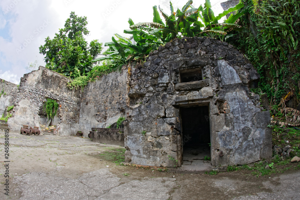 Cyparis (Sylbaris) cell in Saint-Pierre jail ruins after Mount Pelee eruption in 1902, Marinique FWI