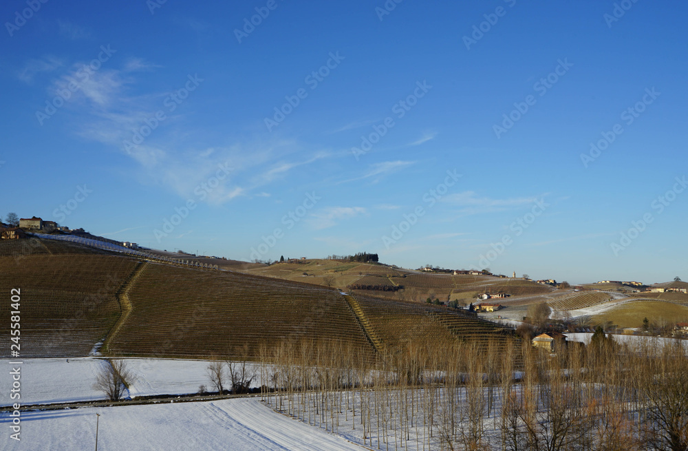 The Langhe hills covered with snow, Piedmont - Italy