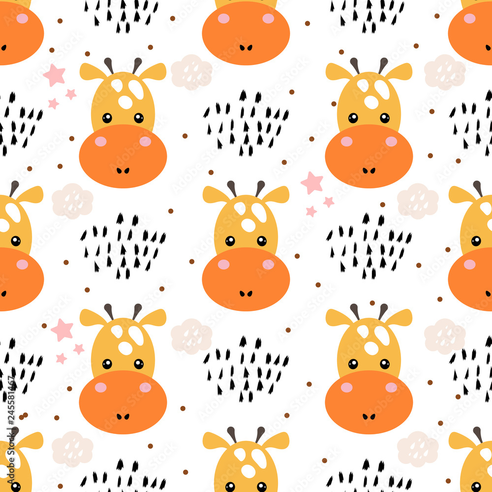 Obraz premium Giraffe seamless pattern, childish print, vector illustration