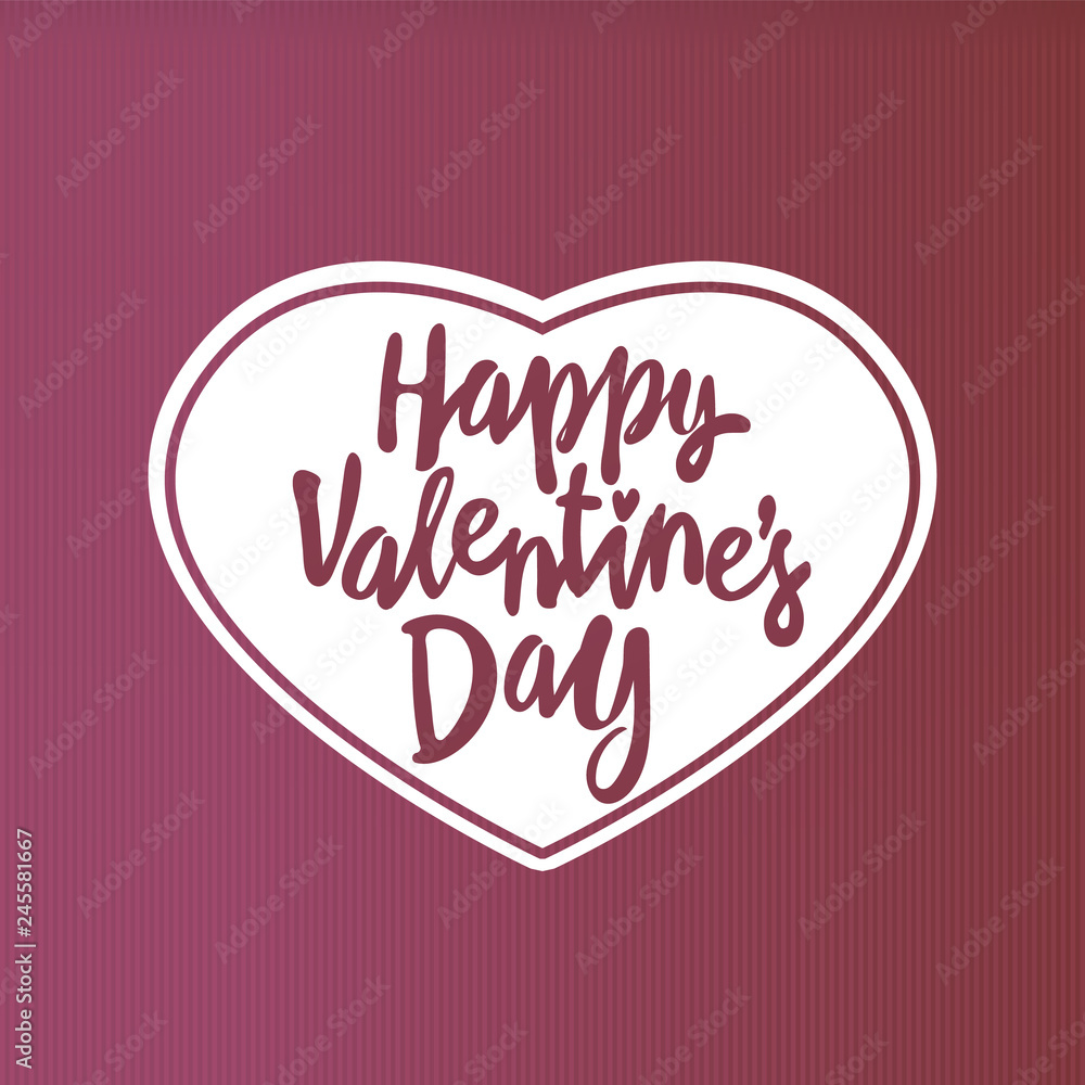 Lettering valentine's day. Happy Valentine's day greeting card template with typography text in heart shape red many cut paper hearts isolated on white background.