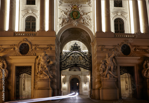 Photography View of Hofburg imperial palace facade exterior with Heldenplatz, Vienna Old Town Historic Center, Austria