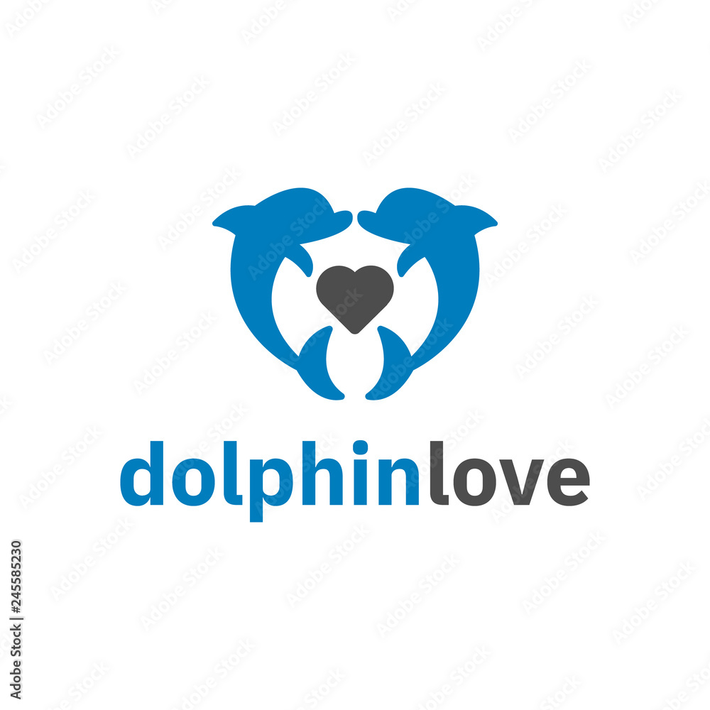 Dolphin love shaped logo design inspiration in blue color Dolphin love shaped logo design inspiration in blue color