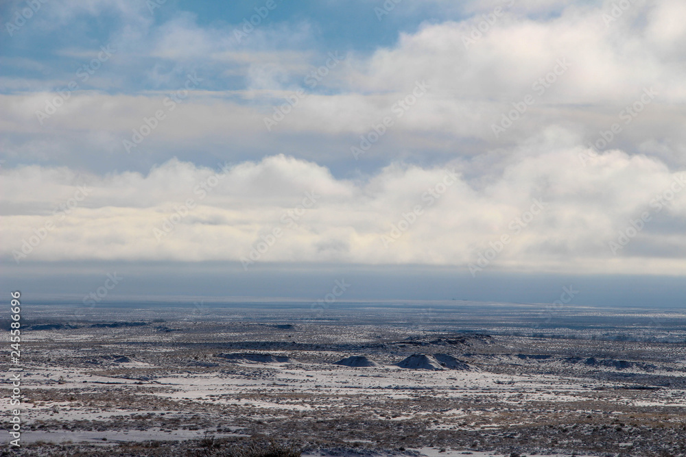 Desert landscape outside Holbrook Arizona after a snow storm Desert landscape outside Holbrook Arizona after a snow storm