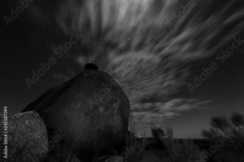 Night landscape with moonlight in the Barruecos Natural Area. Extremadura. Spain. photo