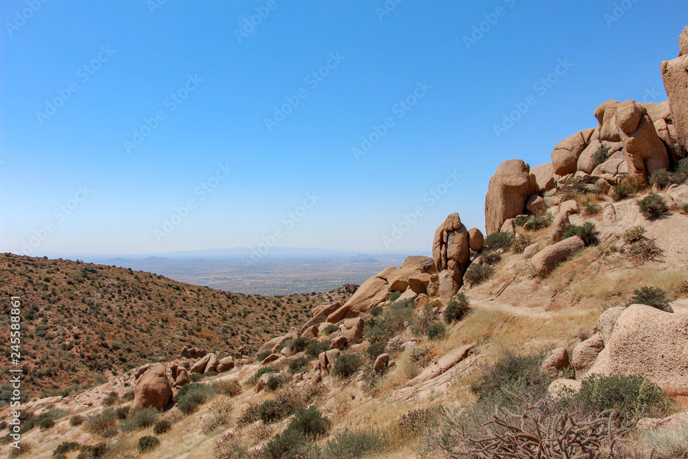 Desert view from Tom's Thumb hiking trail in North Scottsdale Arizona