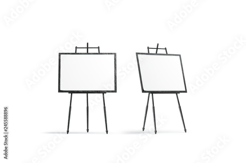 Blank white square canvas stand on tripod mockup set