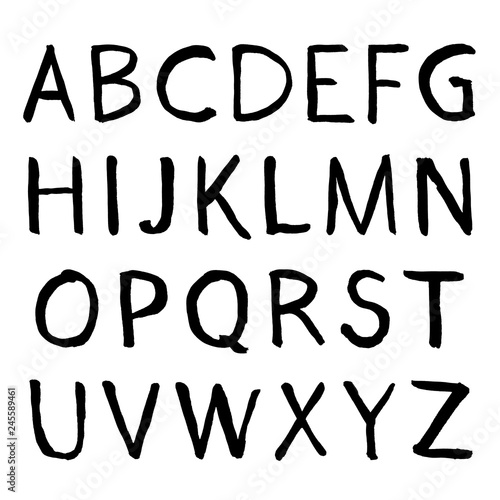 Hand-drawn alphabet. Calligraphy font. Modern brush lettering. Grunge style alphabet.