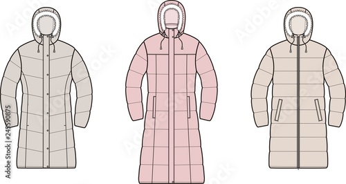 Set of women's winter down long coat