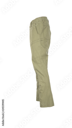 tactical green pants in front of white background