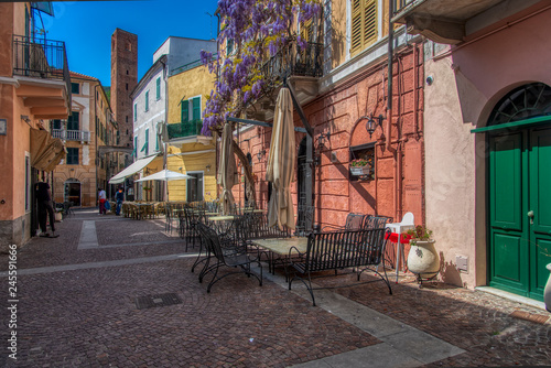 Colorful old buildings on a cobbled street